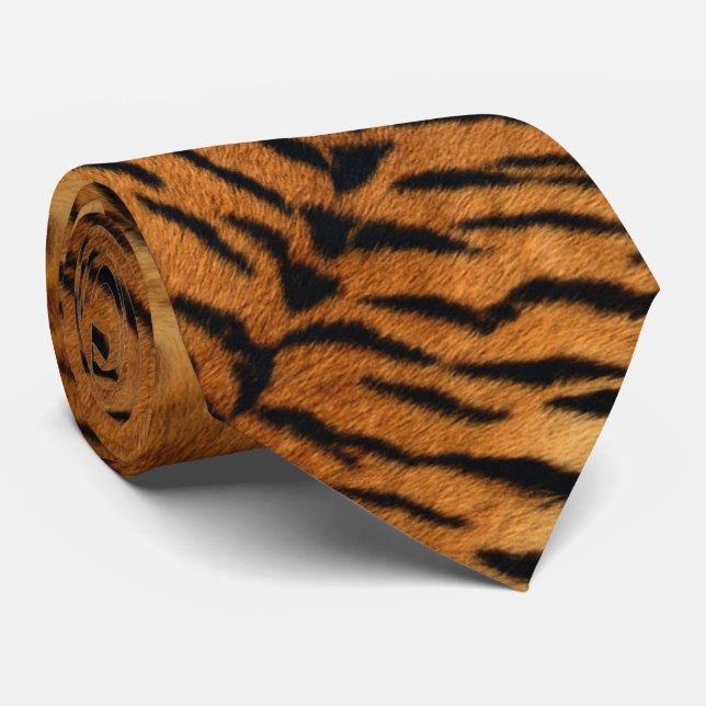 black and brown animal stripes wild tiger print neck tie (Rolled)