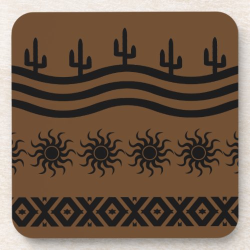 Black And Brown Cactus Tribal Design Beverage Coaster