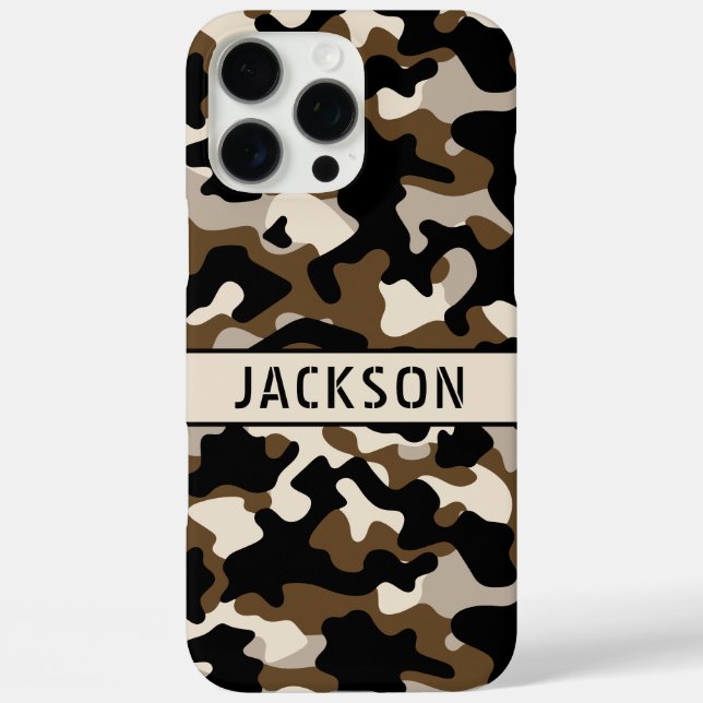 Black and Brown Camouflage Personalized Case-Mate iPhone Case (Back)