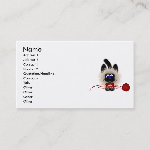 Customizable Black And Brown Cat With Red Tie And Yarn Business Card Template