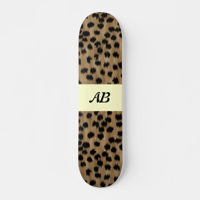 Black and Brown Cheetah Print Pattern. Skateboard Deck (Front)