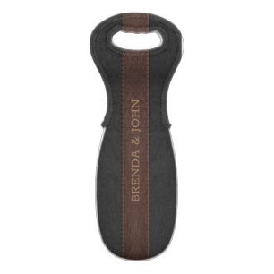 Black and brown faux leather texture wine bag