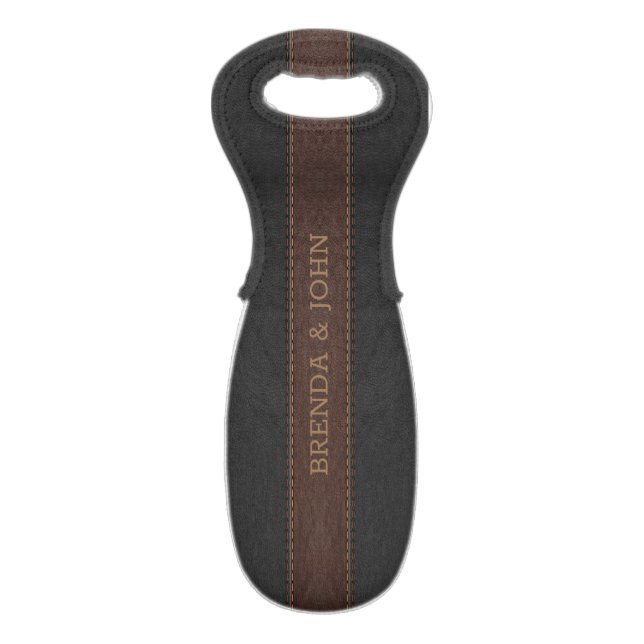 Black and brown faux leather texture wine bag (Back Flat)