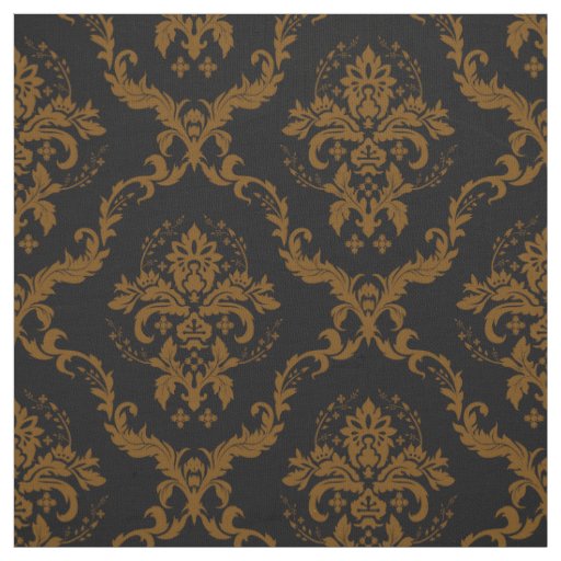 Black And Brown Floral Damasks Fabric