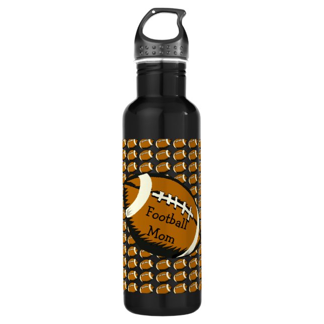 Black and Brown Football Mom Sports Water Bottle (Front)