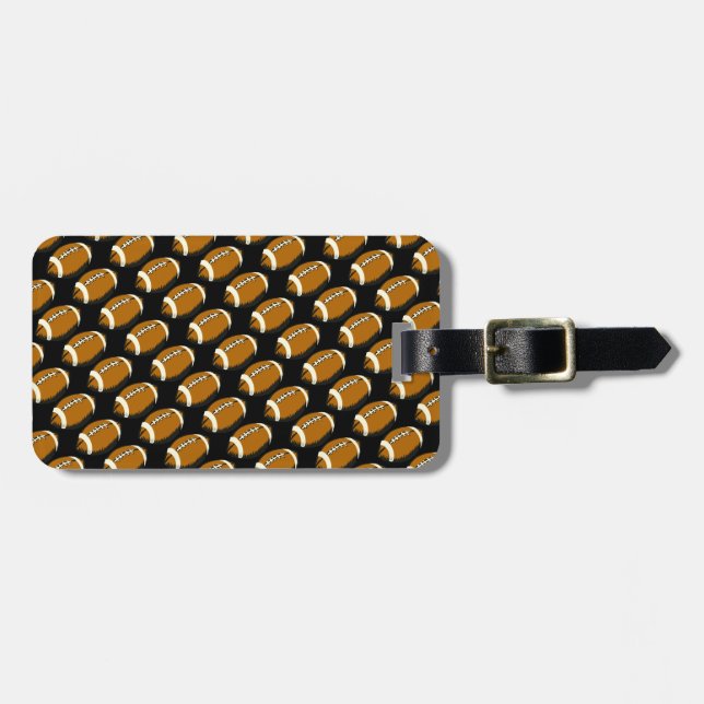 Black and Brown Football Sports Luggage Tag (Front Horizontal)