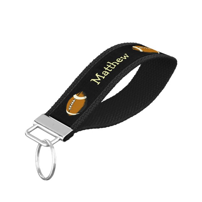 Black and Brown Football Sports Wrist Keychain (Angled Down)