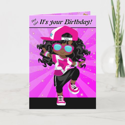 Black and Brown Girls Hip Hop Happy Birthday Card