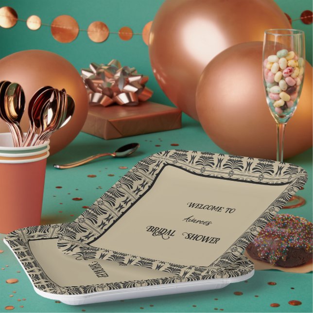 Black and Brown Greek Mediterranean  Shower Paper Plates (Multi)