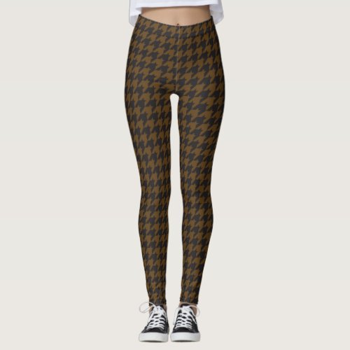 Black and Brown Houndstooth Pattern Leggings Leggings