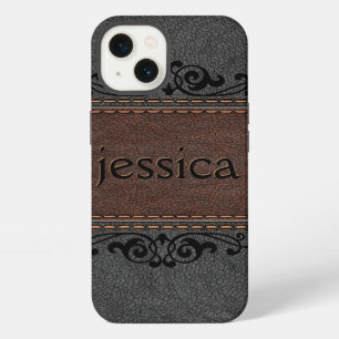 Black And Brown Leather Black Floral Accents iPhone 13 Case