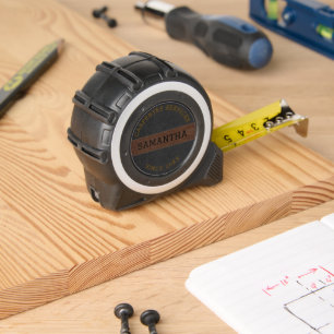 Black and brown leather custom text tape measure