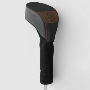 Black and brown leather image custom monogram golf head cover