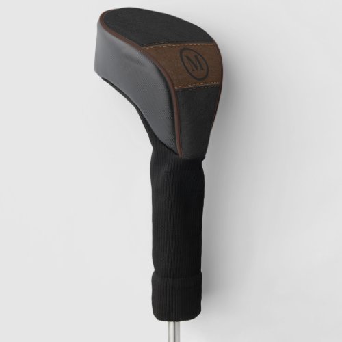 Black and brown leather image custom monogram golf head cover