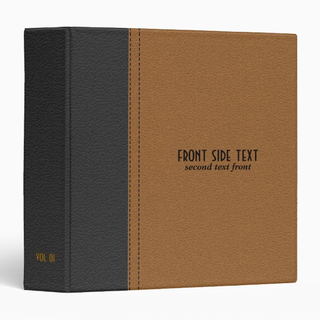 Black And Brown Leather Look Stitches Accent Binder (Front/Spine)