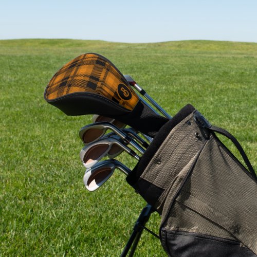Black and brown plaid pattern golf head cover
