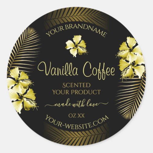 Black and Brown Product Labels Gold Hawaii Flowers