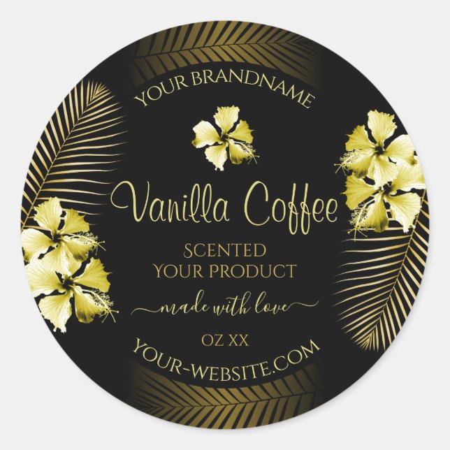 Black and Brown Product Labels Gold Hawaii Flowers (Front)