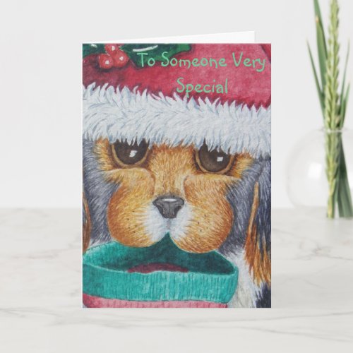 black and brown puppy with stocking for christmas holiday card