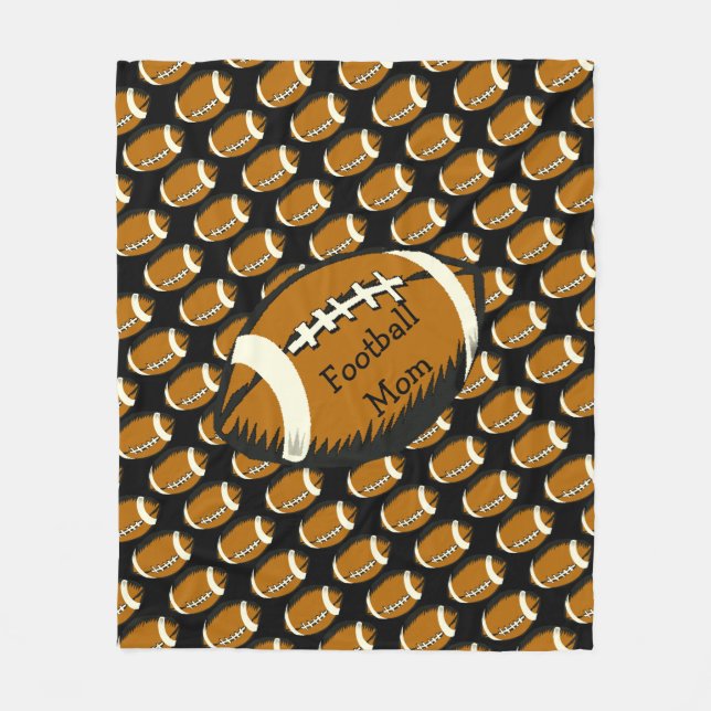 Black and Brown Sports Football Mom Fleece Blanket (Front)