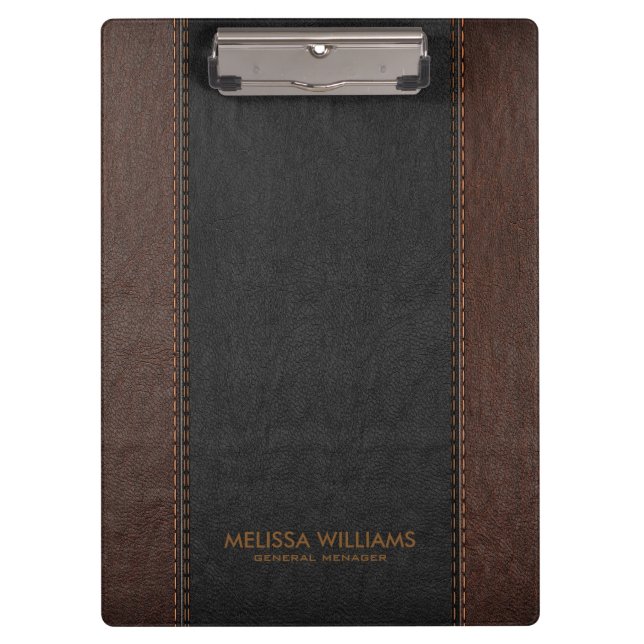 Black and brown stitched faux leather clipboard (Front)