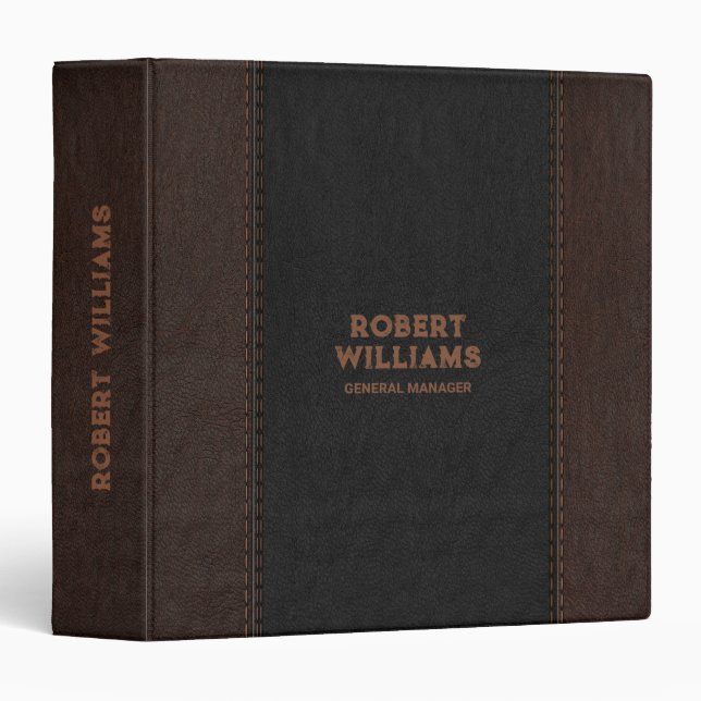 Black and brown stitched faux leather Image 3 Ring Binder (Front/Spine)