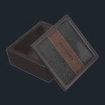 Black And Brown Stitched leather Stripes Gift Box<br><div class="desc">Image of elegant black and brown vintage aged leather texture with stitches effect. Customizable monogram with black swirls accents.</div>