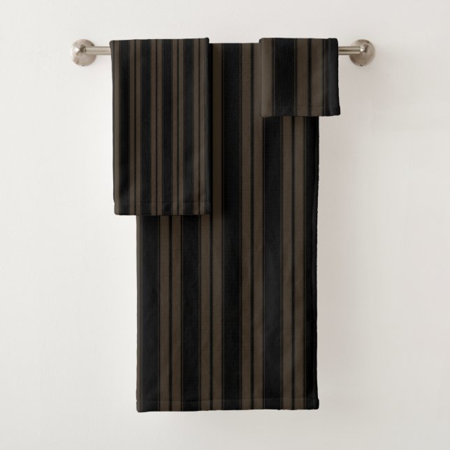 Black and Brown Striped Bath Towel Set (Insitu)