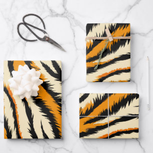 Black and Brown Tiger Stripes Pattern Wrapping Paper Sheets