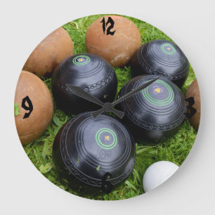 Black And Brown Vintage Lawn Bowls, Large Clock