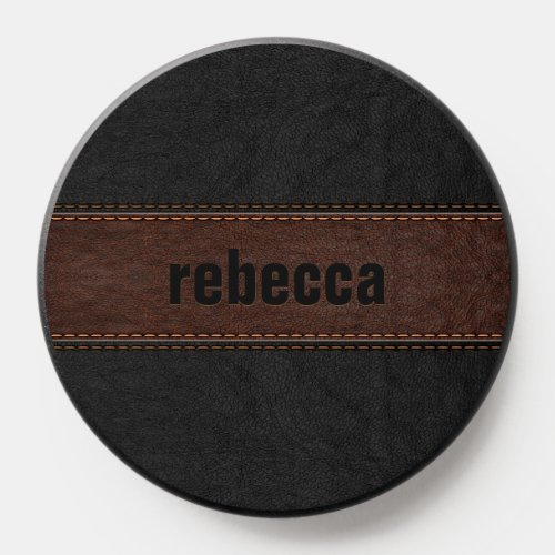 Black and brown vintage leather monogram PopSocket