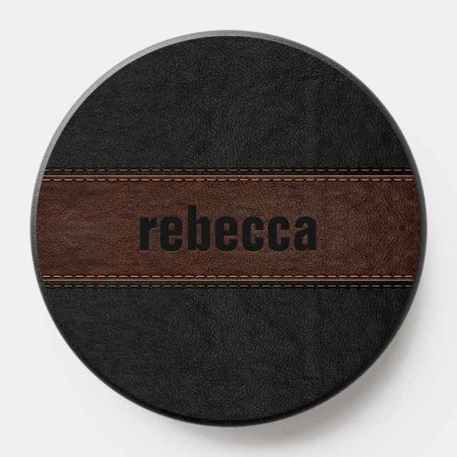 Black and brown vintage leather monogram PopSocket (Popsocket)