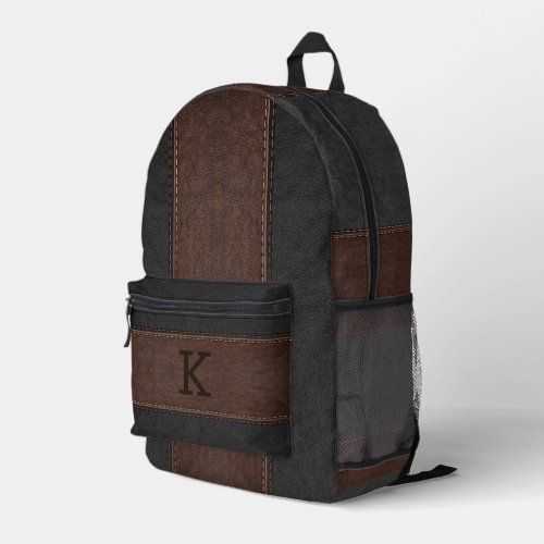 Black and brown vintage leather texture stripes printed backpack