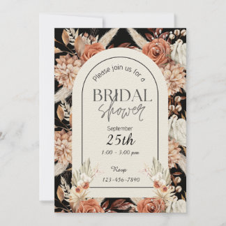 black and brown watercolor wedding invitation