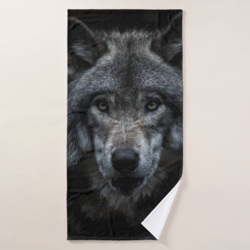 BLACK AND BROWN WOLF PAINTING BATH TOWEL