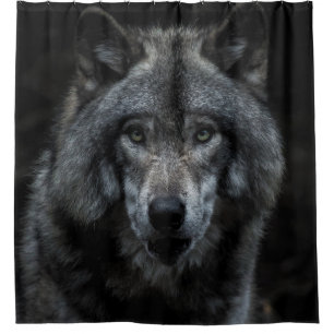 BLACK AND BROWN WOLF PAINTING SHOWER CURTAIN