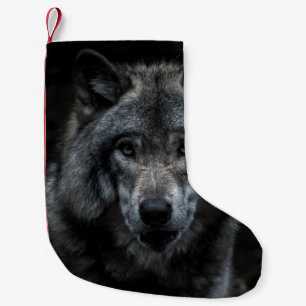 BLACK AND BROWN WOLF PAINTING SMALL CHRISTMAS STOCKING