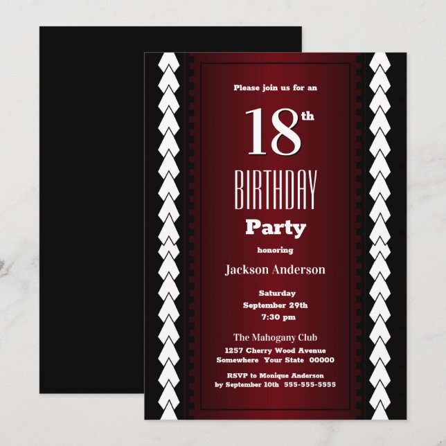 Black and Burgundy 18th Birthday Party Invitation (Front/Back)