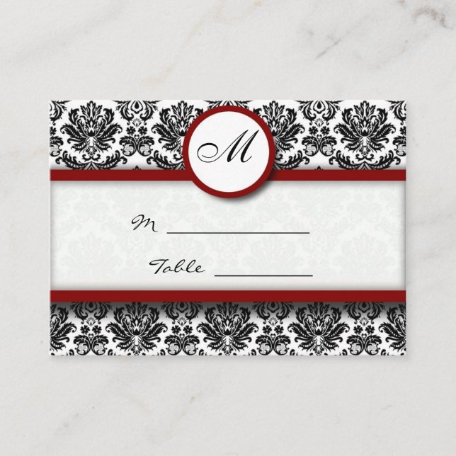 Black and Burgundy Damask Place Card Holder (Front)