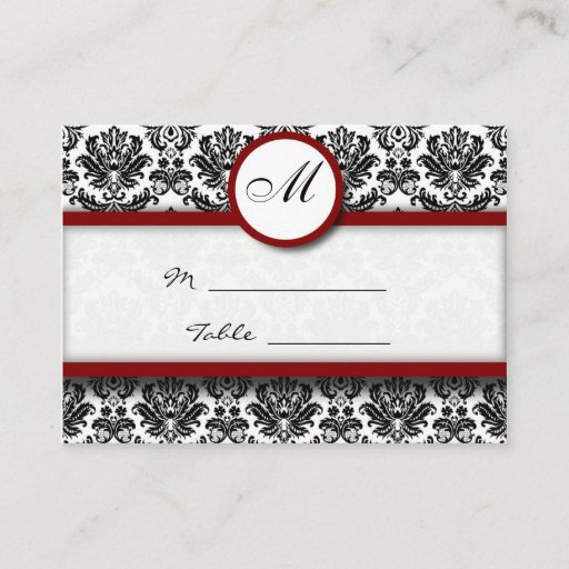 Customizable Black and Burgundy Damask Place Card Holder Business Cards