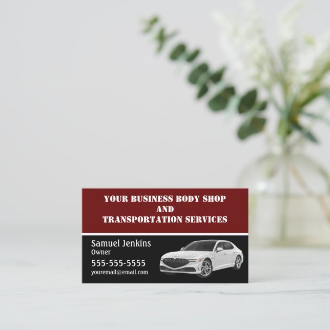Black and Burgundy Driving Services Business Card (Standing Front)