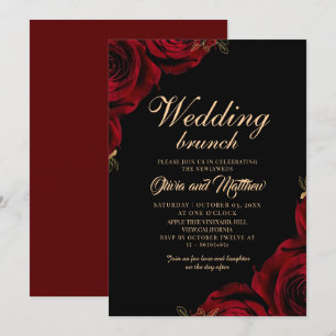 Black and Burgundy Gold Floral Wedding Brunch Invitation