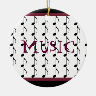 Black and Burgundy Musical Notes Ceramic Ornament