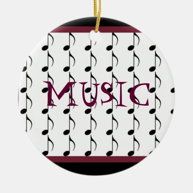 Black and Burgundy Musical Notes Ceramic Ornament (Front)