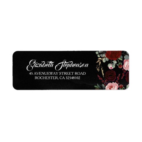 Black and Burgundy Red Floral Modern Chic Label