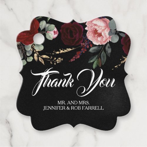 Black and Burgundy Red Floral Modern Wedding Favor Tags