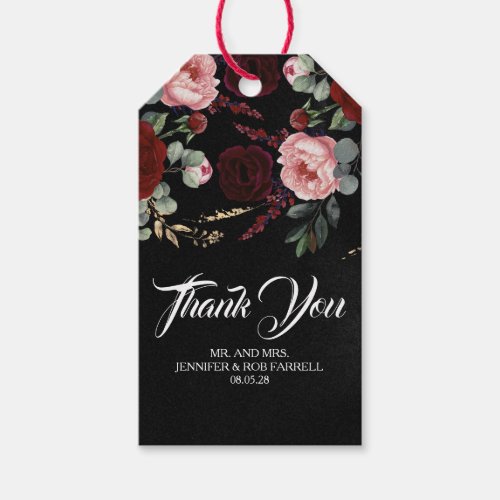 Black and Burgundy Red Floral Modern Wedding Gift Tags