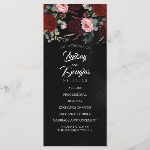 Black and Burgundy Red Floral Wedding Programs