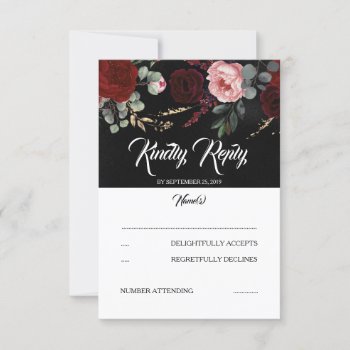Black And Burgundy Red Floral Wedding Rsvp by lovelywow at Zazzle