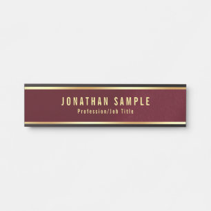 Black And Burgundy Red Glamour Gold Color Text Door Sign